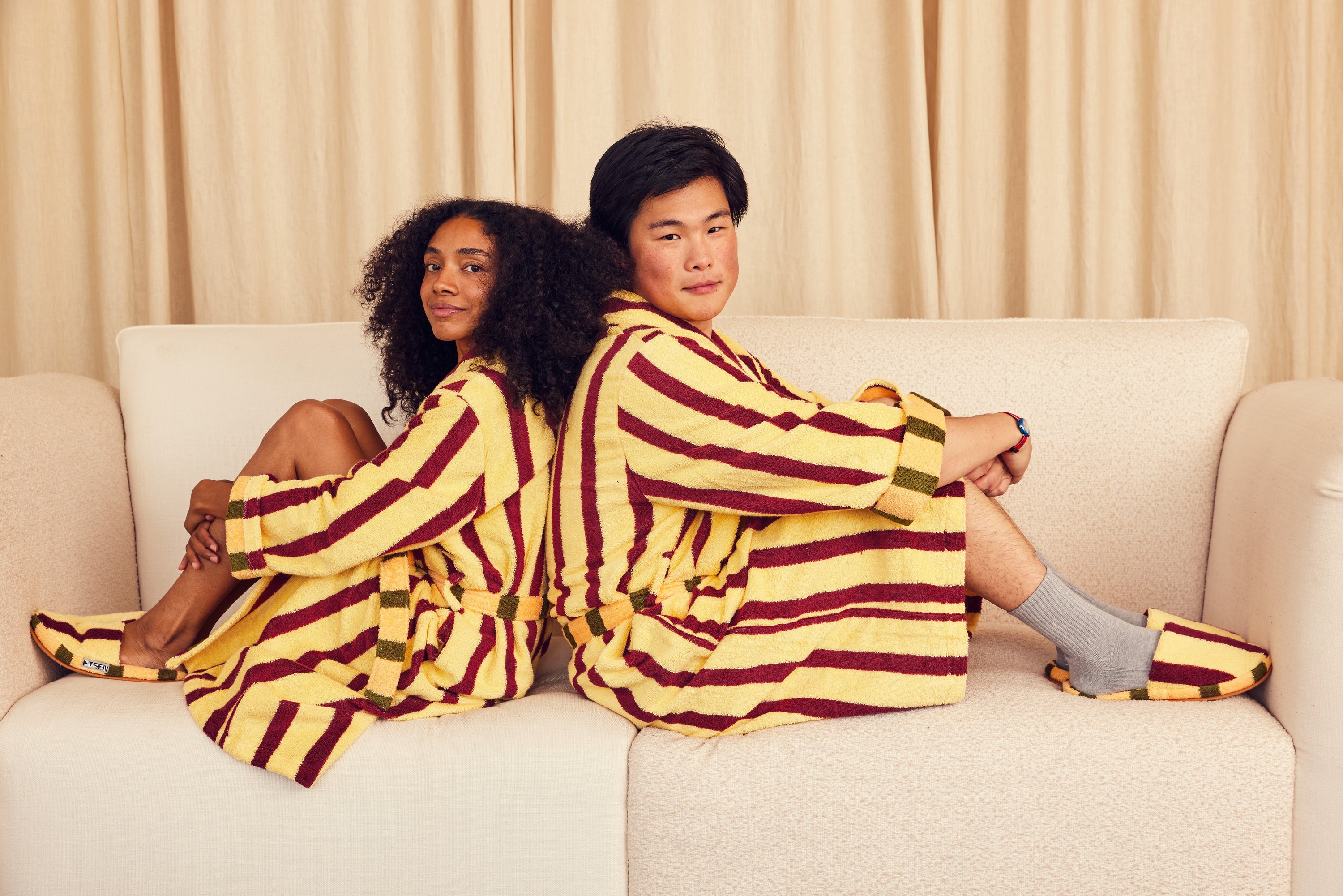 Dusen Dusen Ginkgo Striped Bathrobe