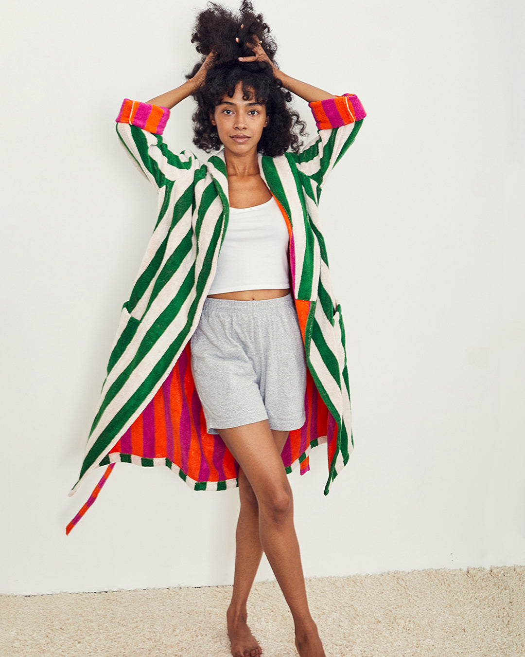 Dusen Dusen Bathrobe in Green Stripe